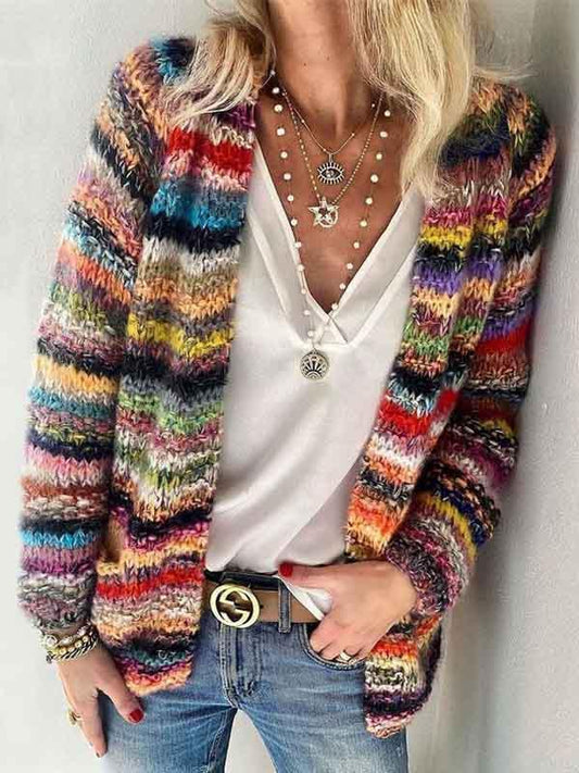 Amsoin Loose Colorful Knit Cardigan