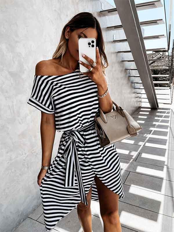 Amsoin Striped Irregular Dress