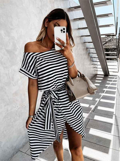 Amsoin Striped Irregular Dress