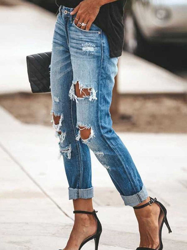 Amsoin Sexy Ripped Jean Pants