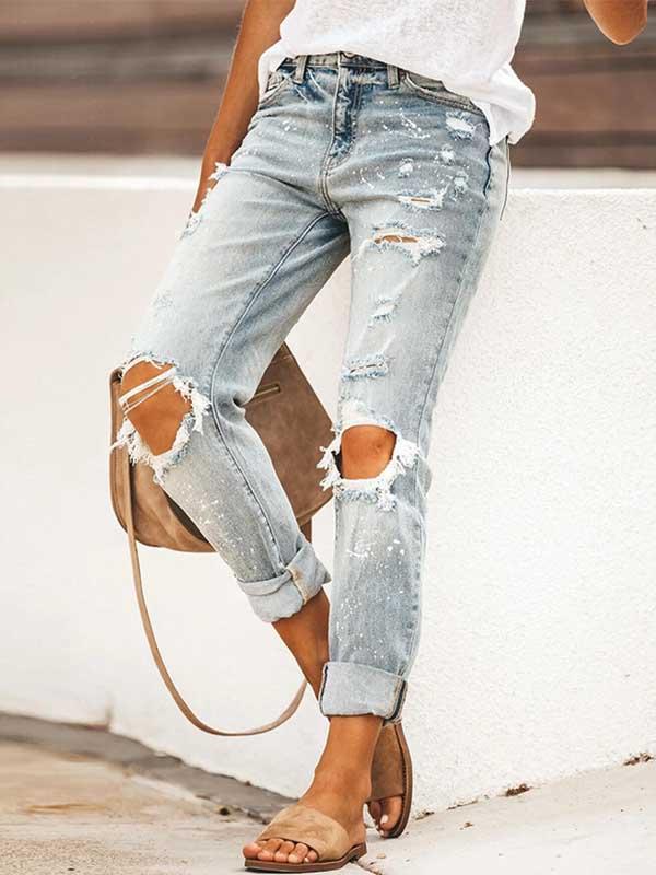 Amsoin Washed Casual Ripped Jeans