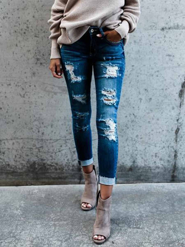 Amsoin Stretch Slim Ripped Jeans
