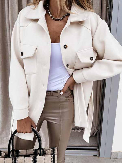 Amsoin Lapel Button Coat With Belt