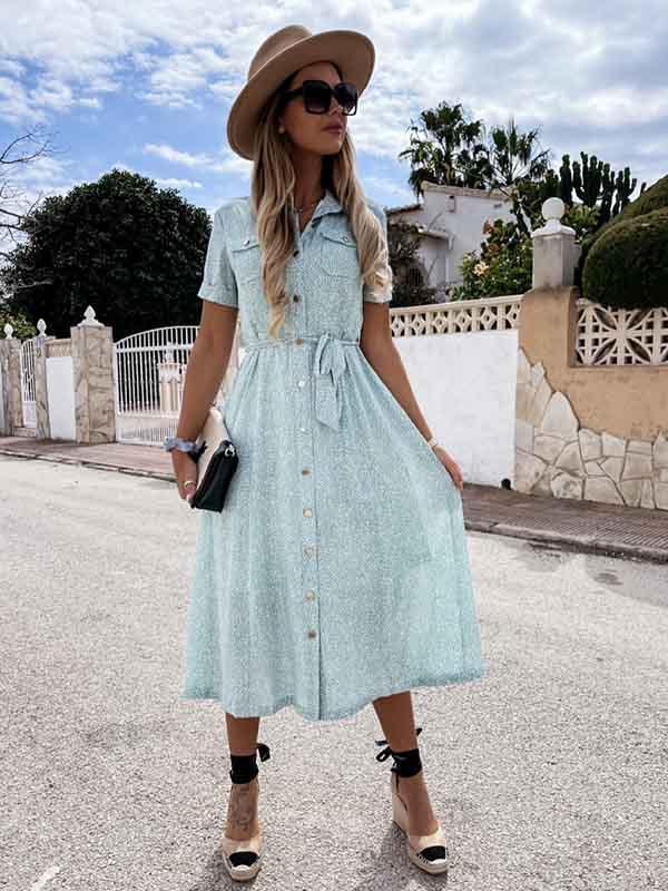 Amsoin Printed Button Dress