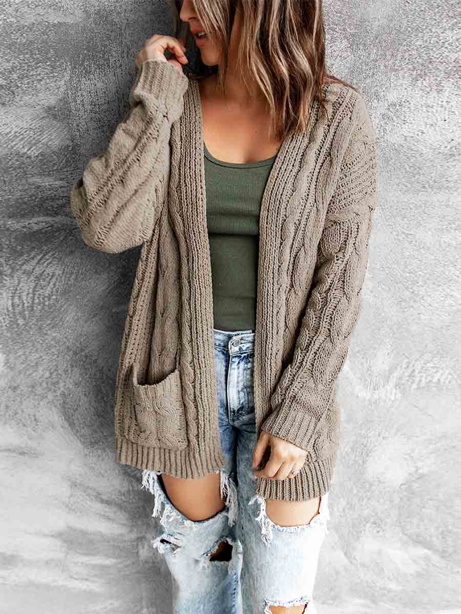 Amsoin Solid Color Pocket Cardigan