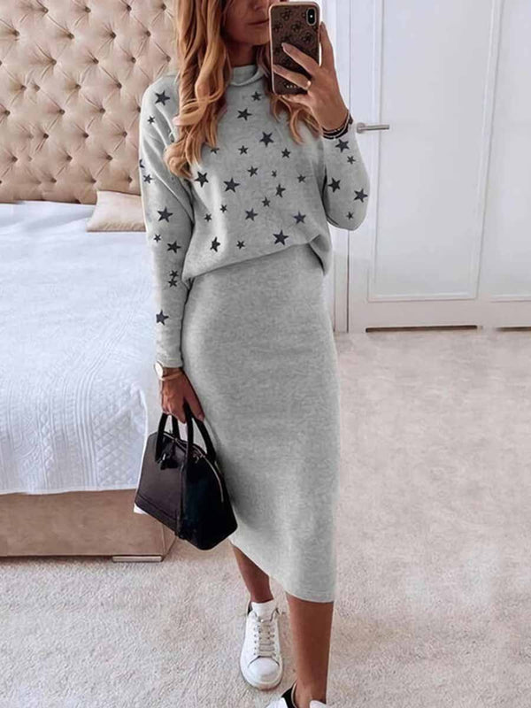 Amsoin Star Print Knit Skirt Sets