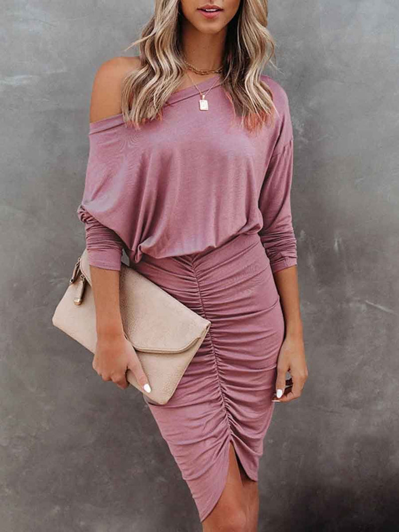 Amsoin Sexy Off Shoulder Folds Dress