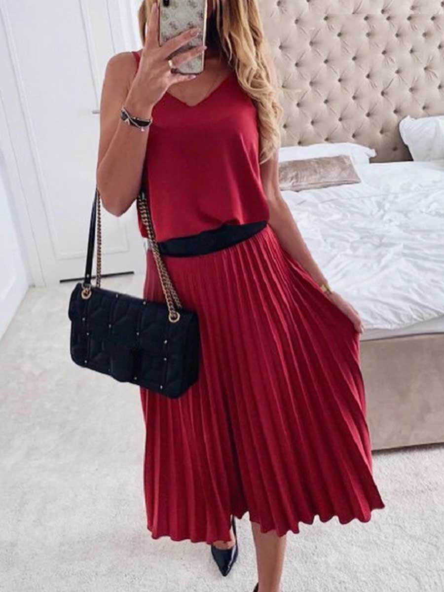 Amsoin Sexy V-Neck Pleated Dress