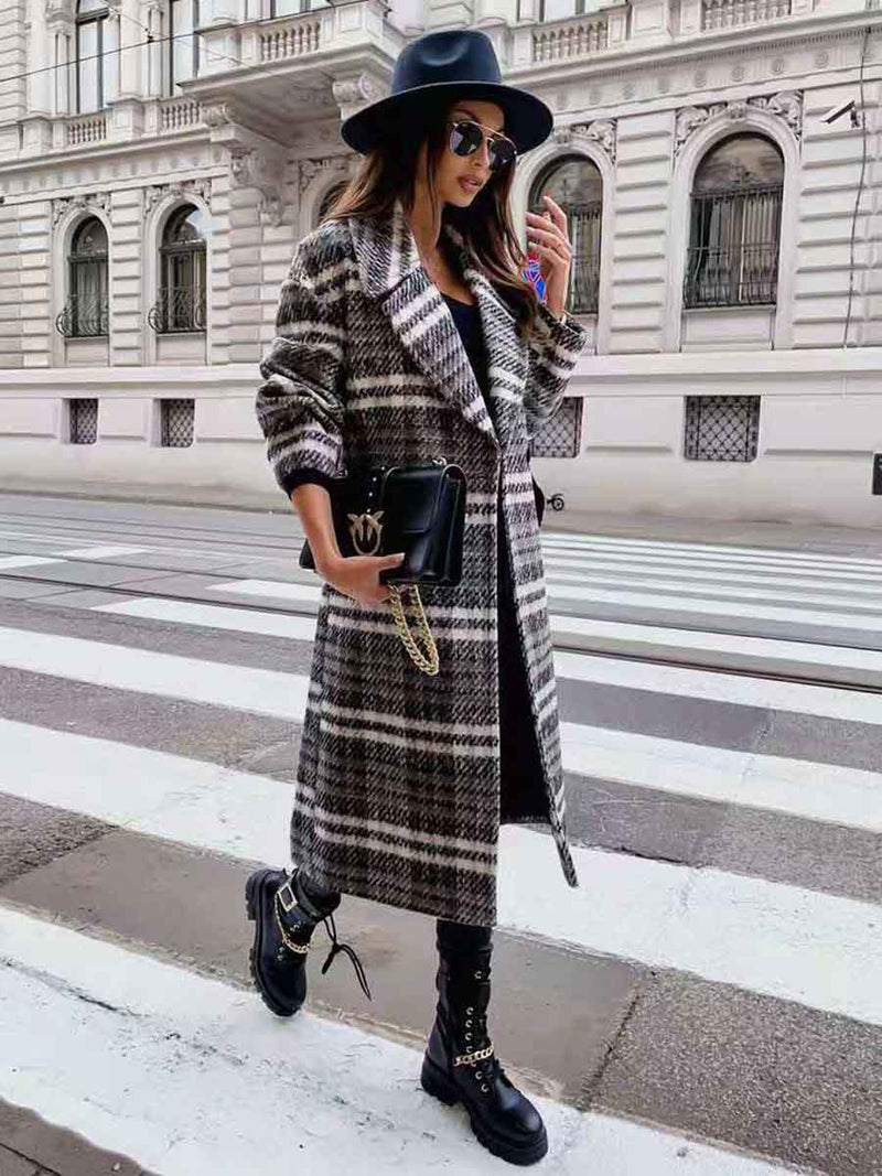 Amsoin Loose Plaid Coat