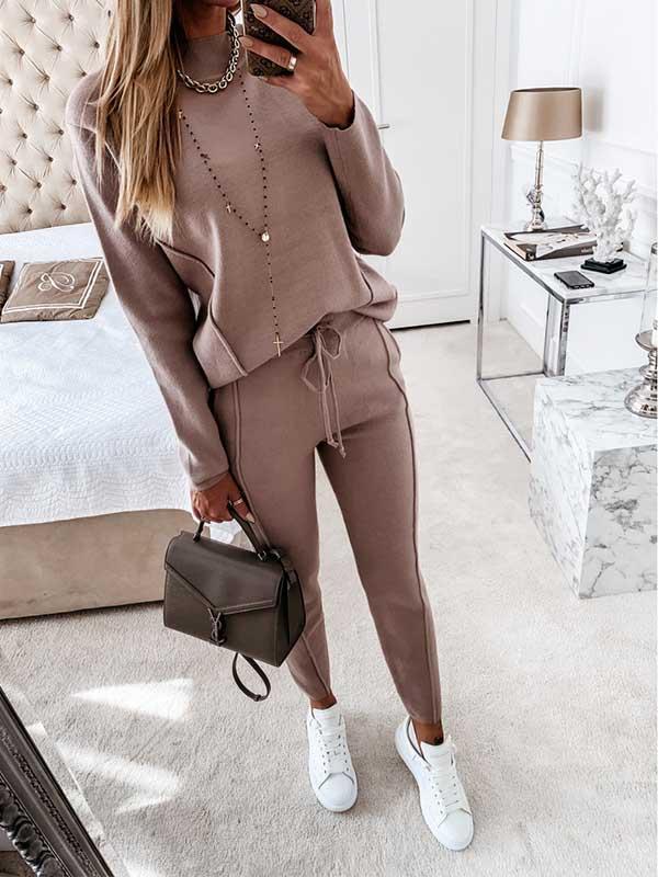 Amsoin Drawstring Plain Loungewear Sets