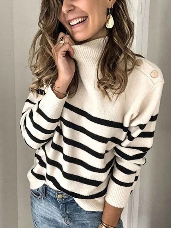 Amsoin High Neck Striped Sweater
