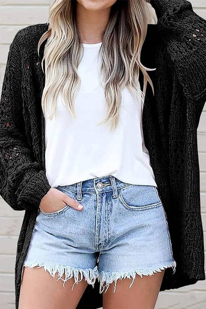 Cut Out Knit Dolman Sleeve Cardigan