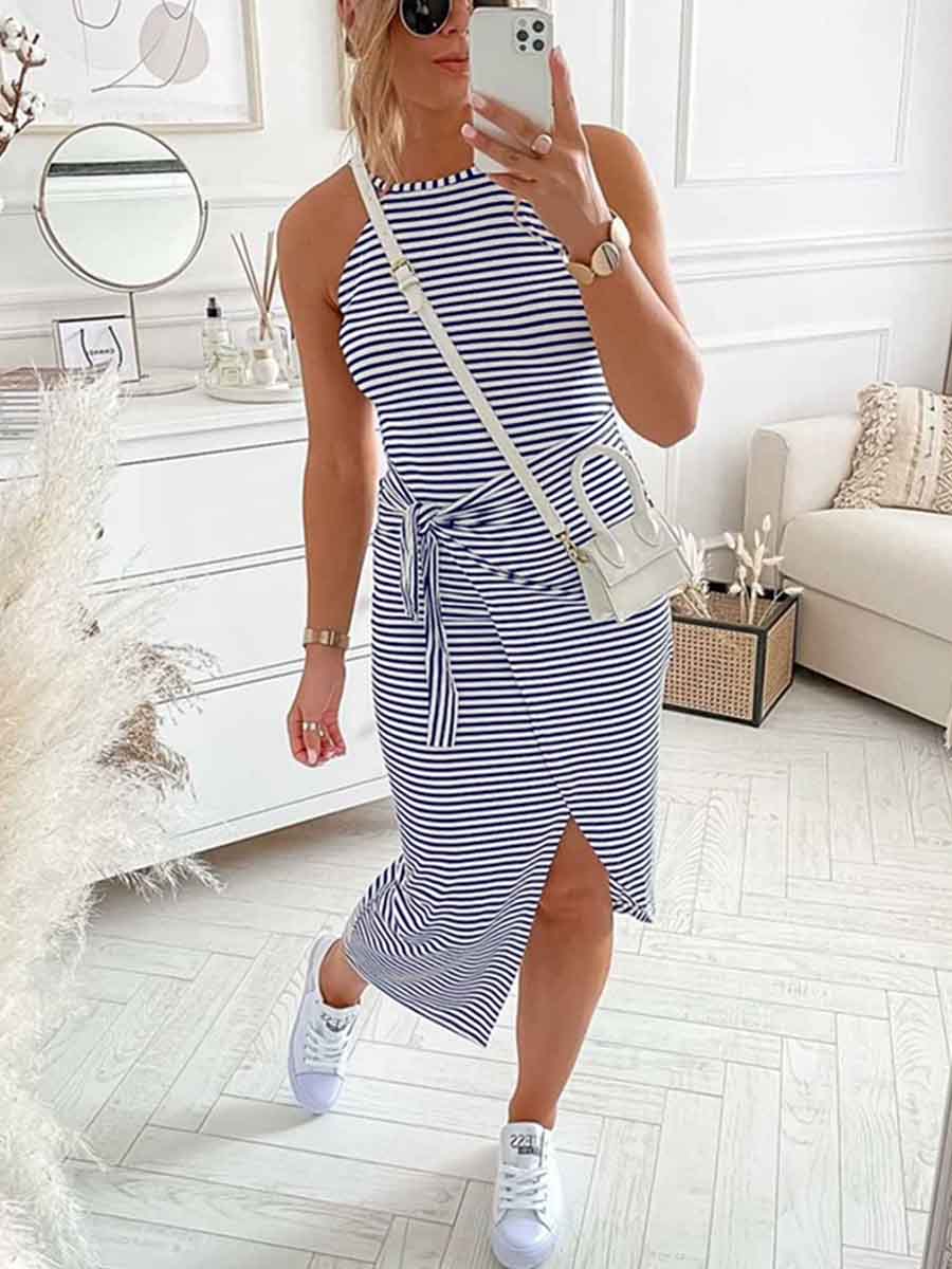 Amsoin Stripe Slit Dress