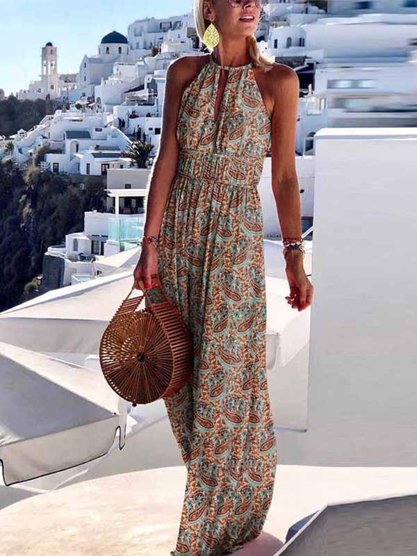 Amsoin Sexy Printed Maxi Dress