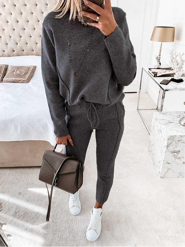 Amsoin Drawstring Plain Loungewear Sets