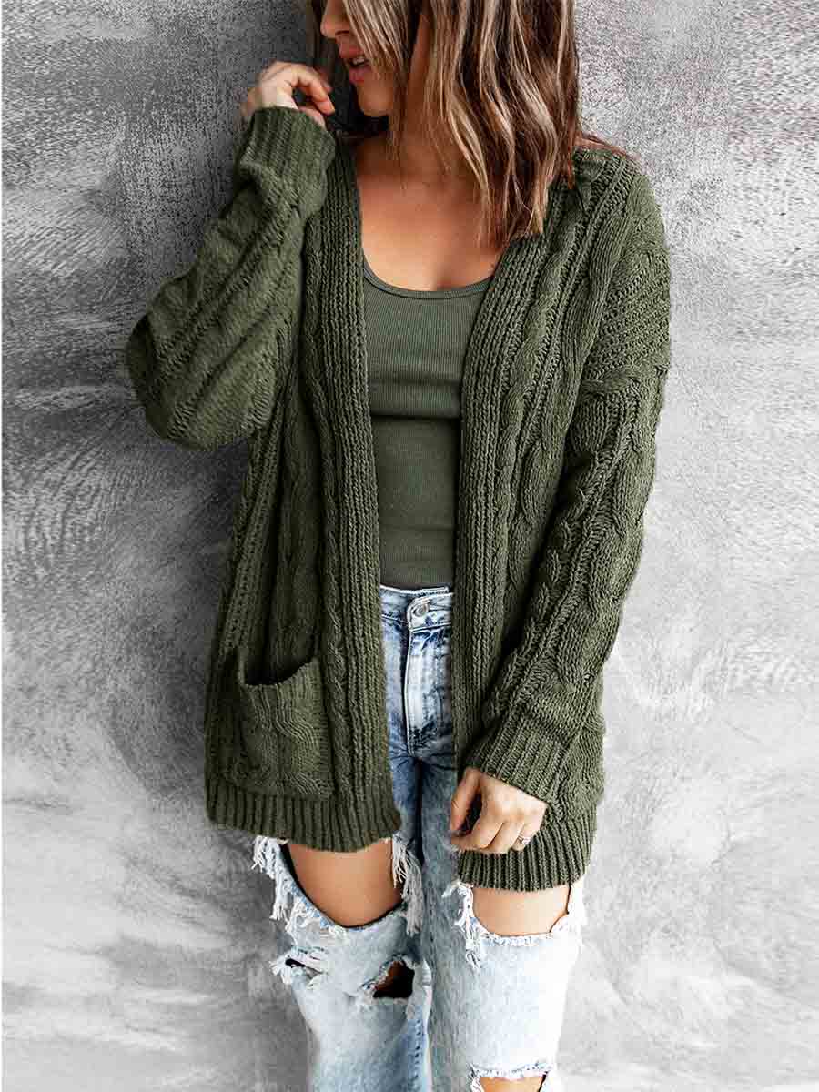 Amsoin Solid Color Pocket Cardigan