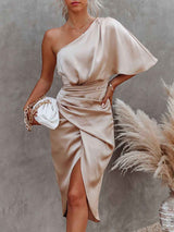 Amsoin Dew Shoulder Irregular Dress