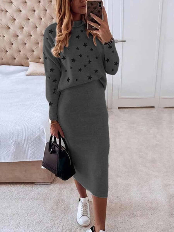 Amsoin Star Print Knit Skirt Sets