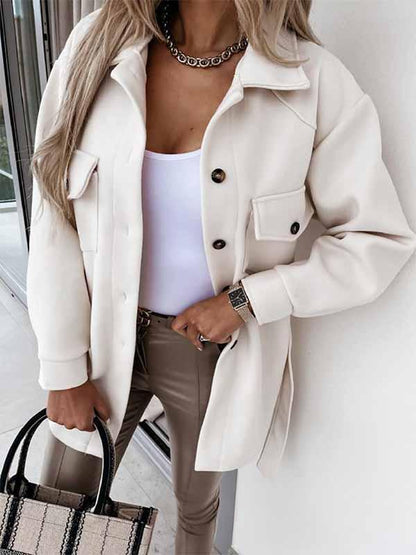 Amsoin Lapel Button Coat With Belt