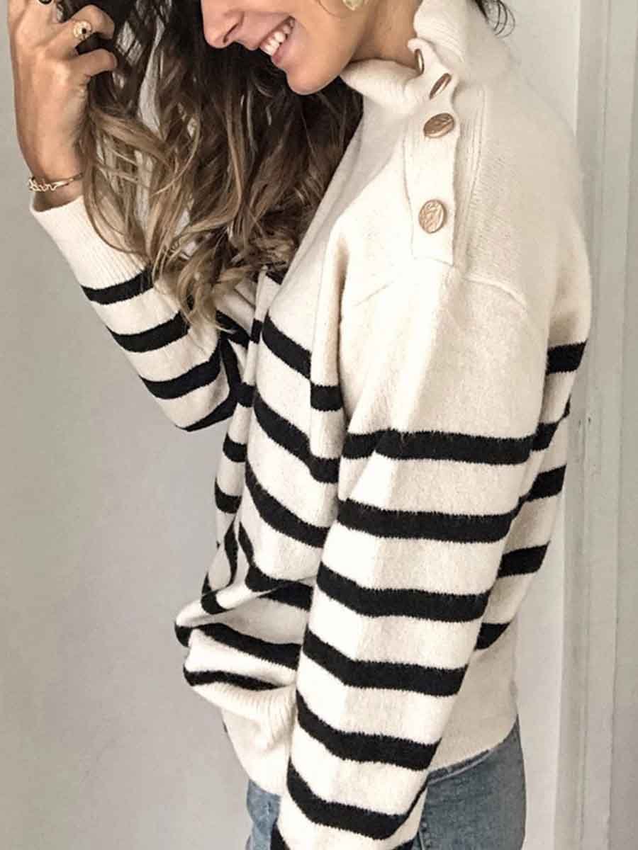 Amsoin High Neck Striped Sweater