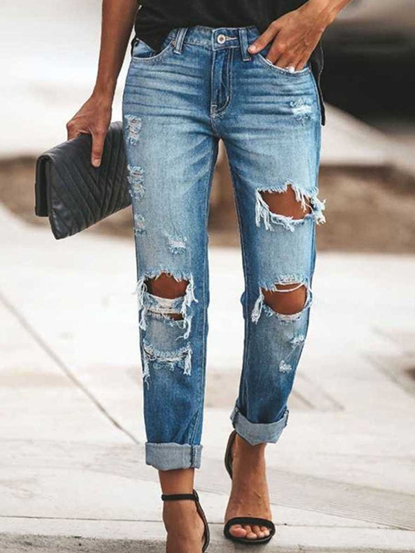 Amsoin Sexy Ripped Jean Pants