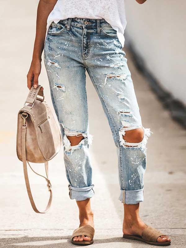 Amsoin Washed Casual Ripped Jeans