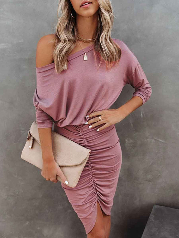 Amsoin Sexy Off Shoulder Folds Dress
