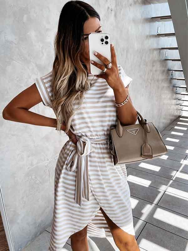 Amsoin Striped Irregular Dress
