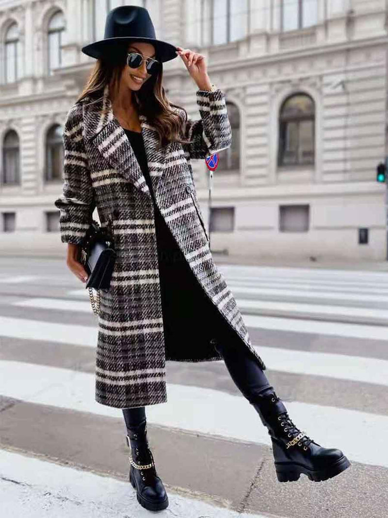 Amsoin Loose Plaid Coat