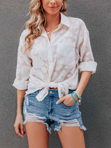 Amsoin Chiffon Jacquard Buttoned Shirt