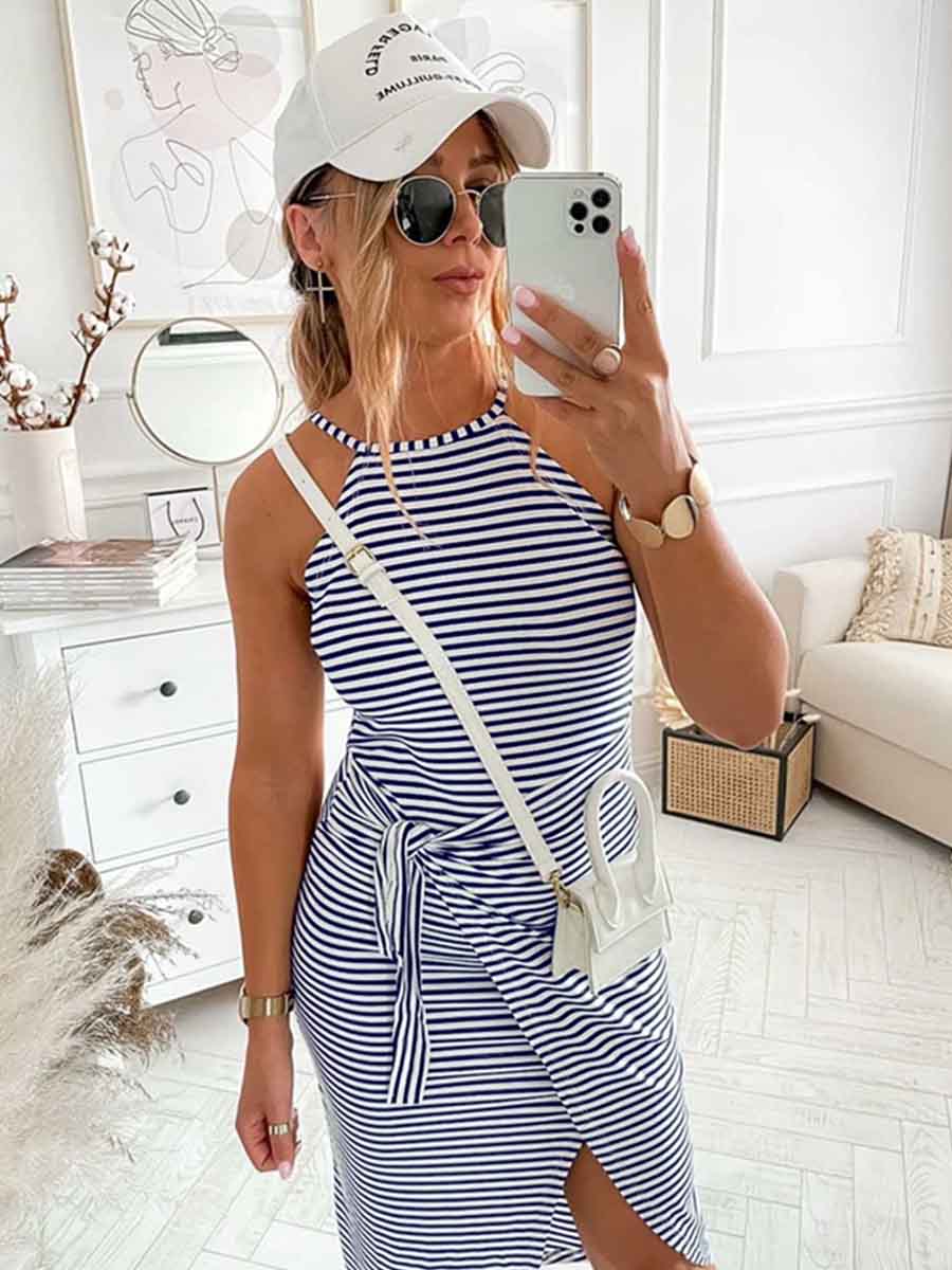 Amsoin Stripe Slit Dress