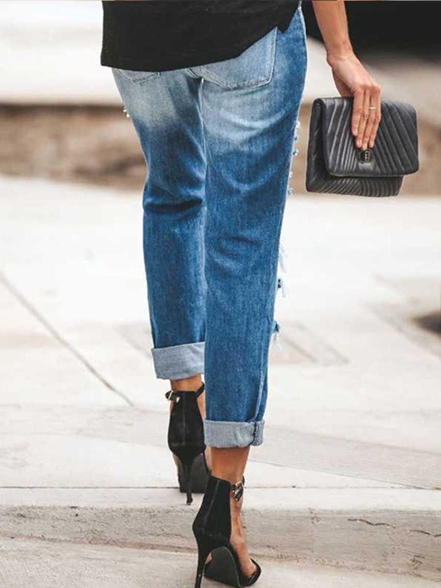 Amsoin Sexy Ripped Jean Pants