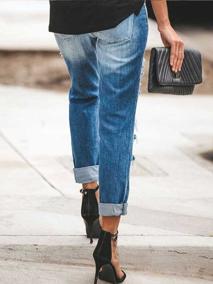 Amsoin Sexy Ripped Jean Pants