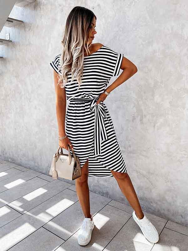 Amsoin Striped Irregular Dress