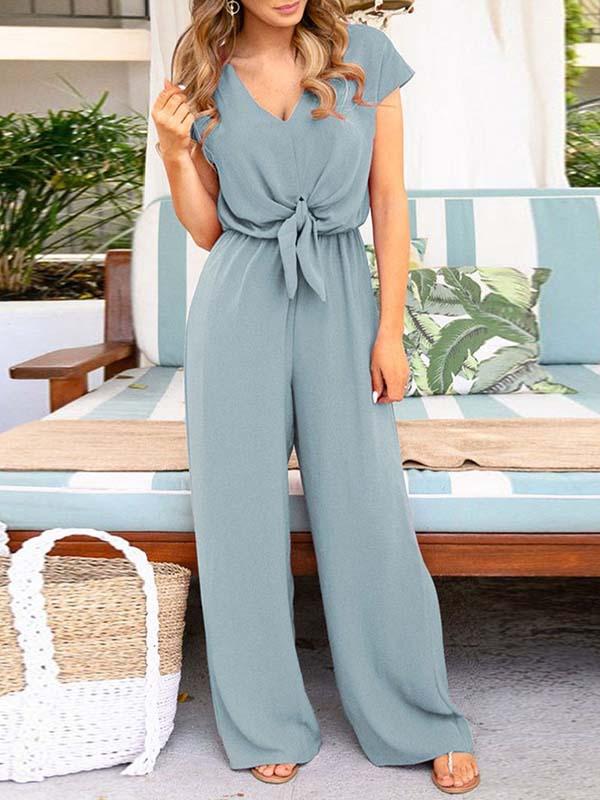 Amsoin V Neck Loose Jumpsuit