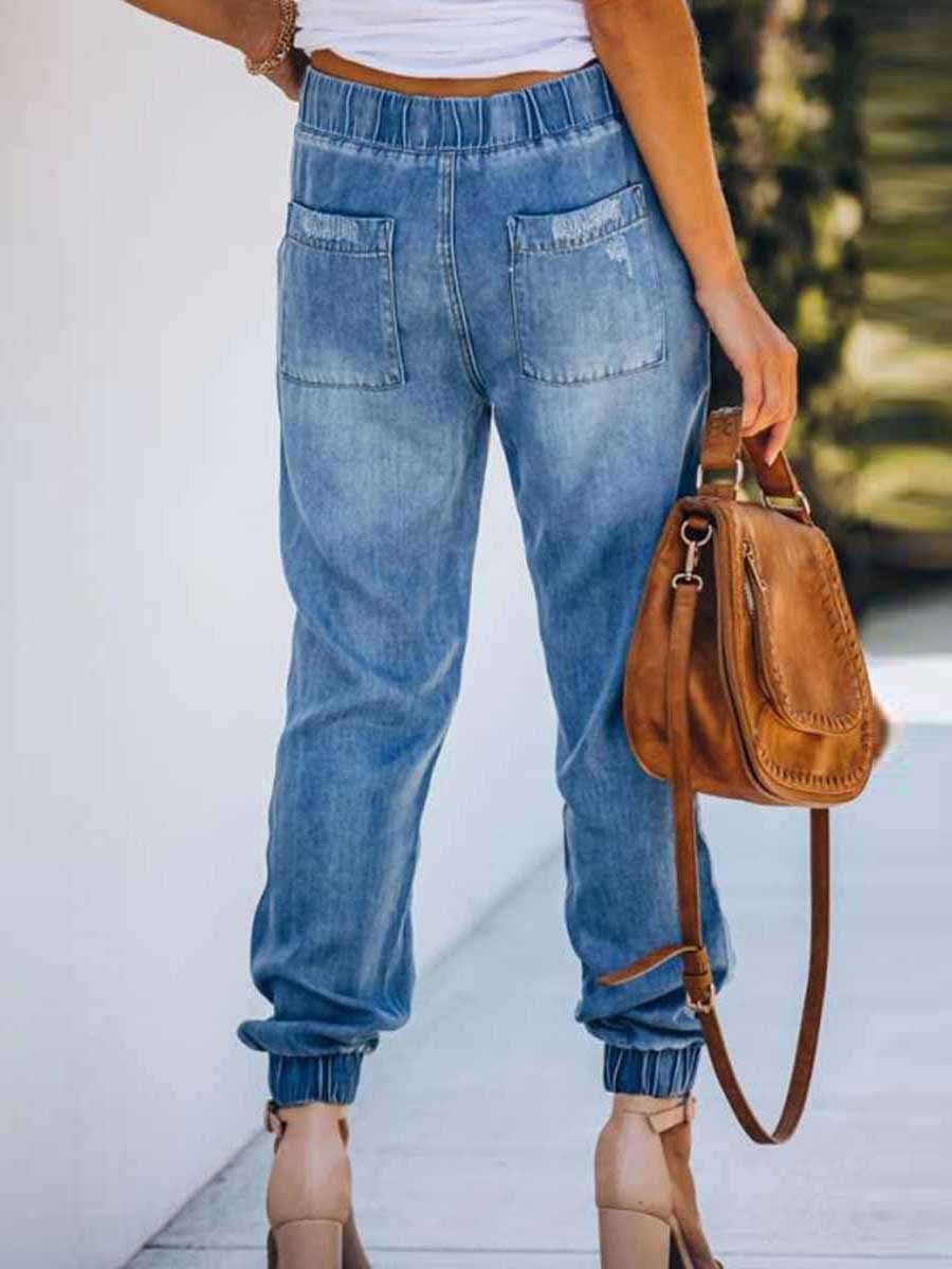 Amsoin Adjustable Waist Ripped Jeans