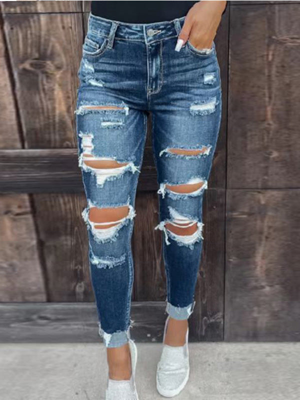 Amsoin Washed Stretch Ripped Skinny Jeans