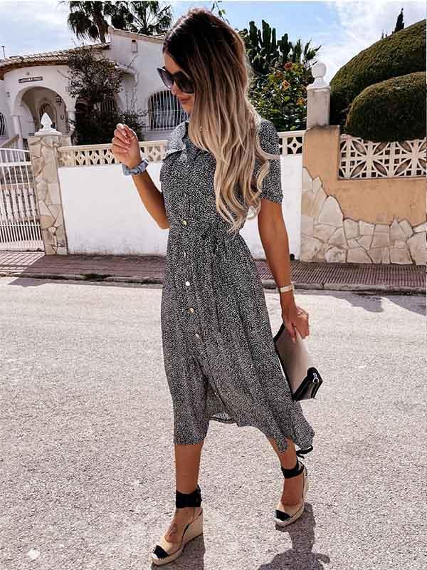 Amsoin Printed Button Dress