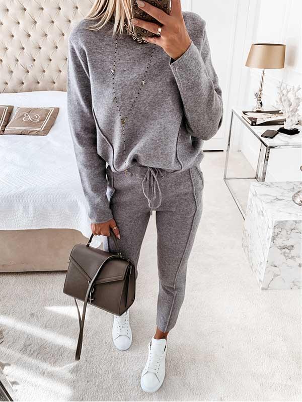 Amsoin Drawstring Plain Loungewear Sets