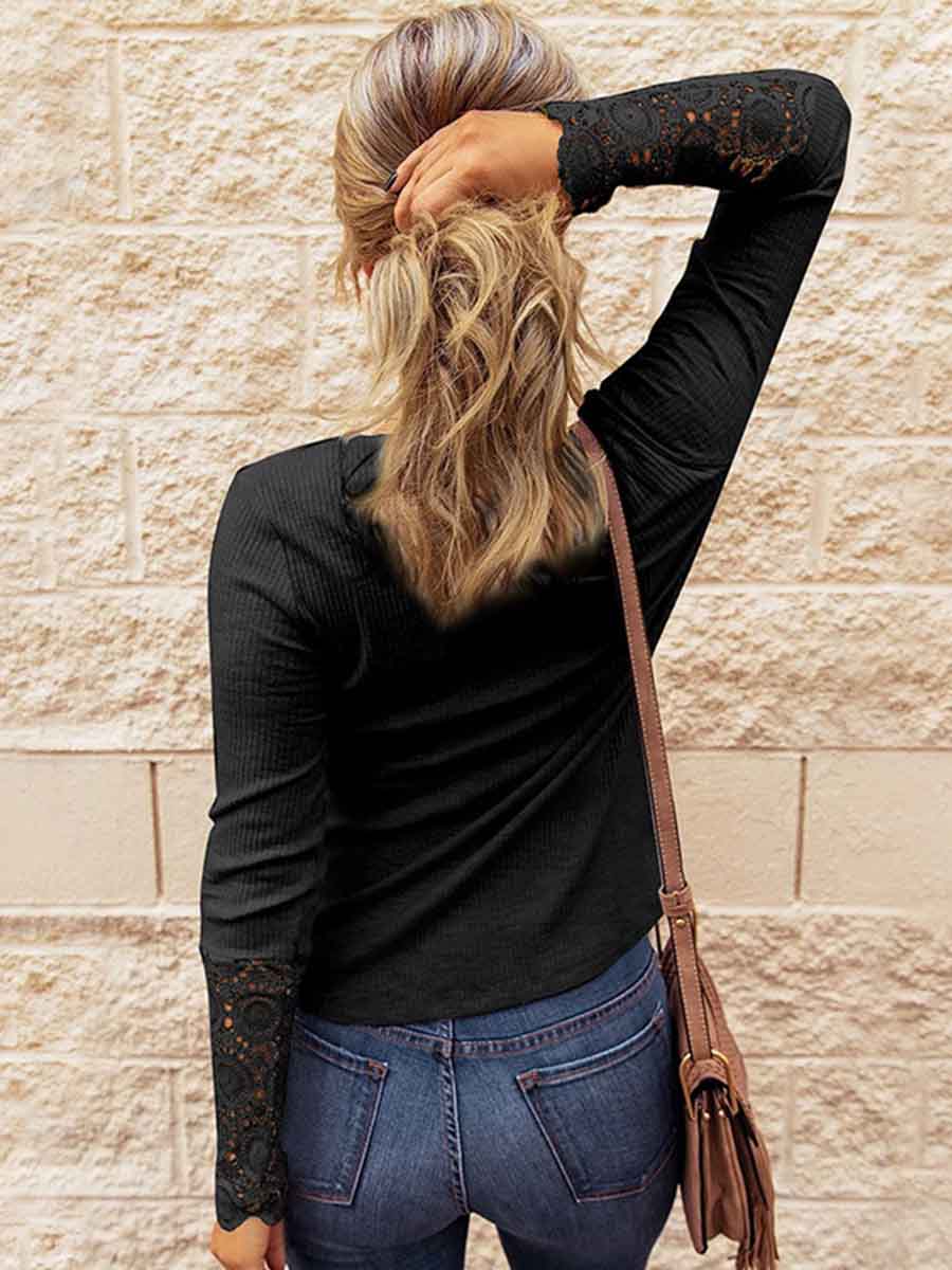 Amsoin Lace Sleeve Sweatshirt