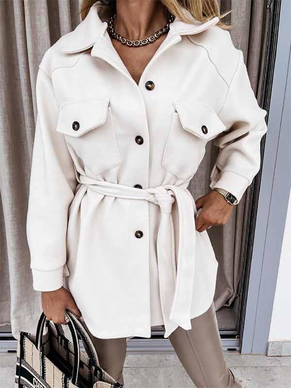 Amsoin Lapel Button Coat With Belt