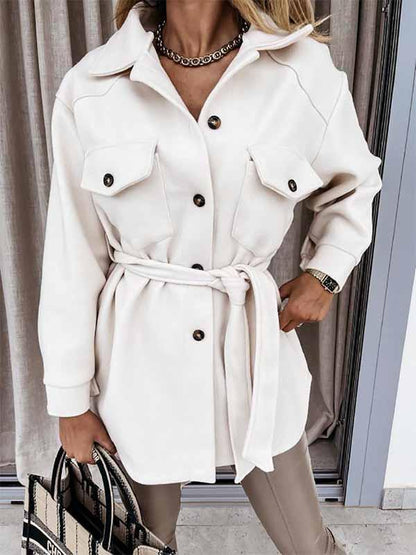 Amsoin Lapel Button Coat With Belt