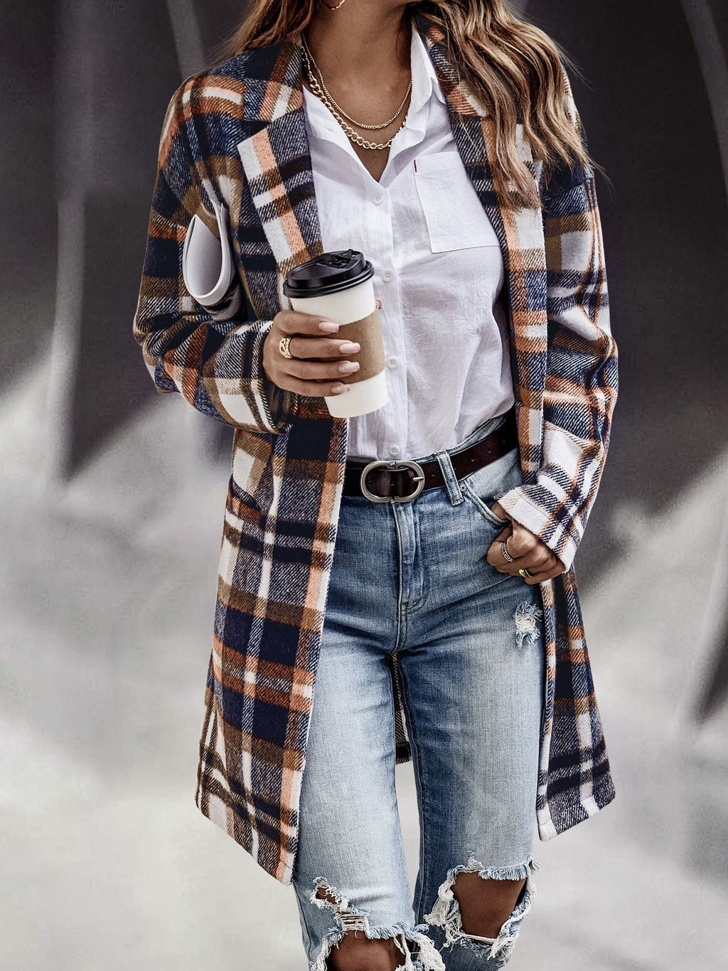 Amsoin Lapel Single Breasted Pocket Coats