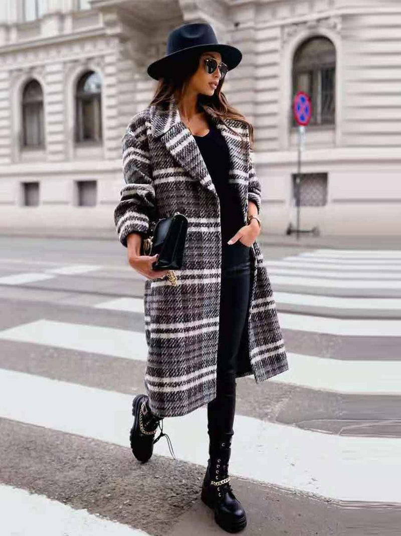 Amsoin Loose Plaid Coat