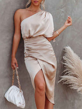 Amsoin Dew Shoulder Irregular Dress
