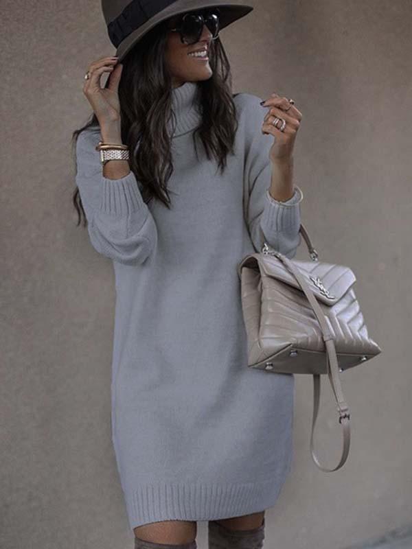Amsoin High Neck Knitted Dress