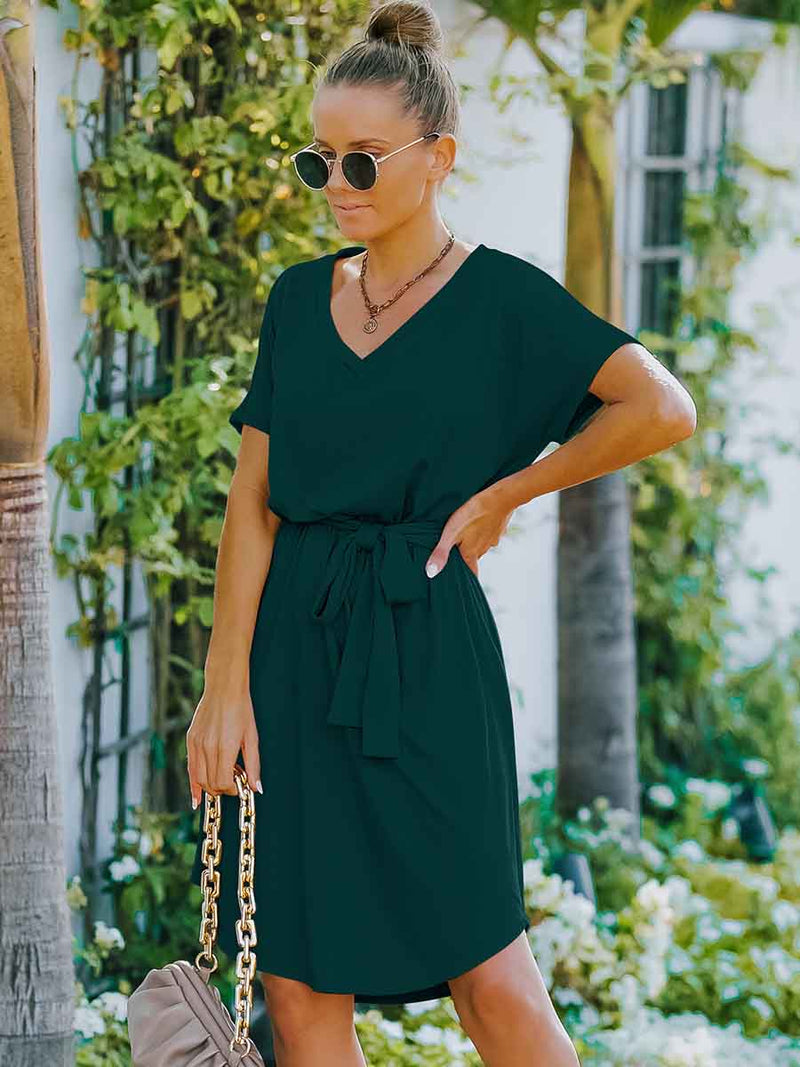 Amsoin New V-Neck Midi Dress