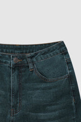 Amsoin Washed Raw Hem Mid Waist Wide Leg Jeans