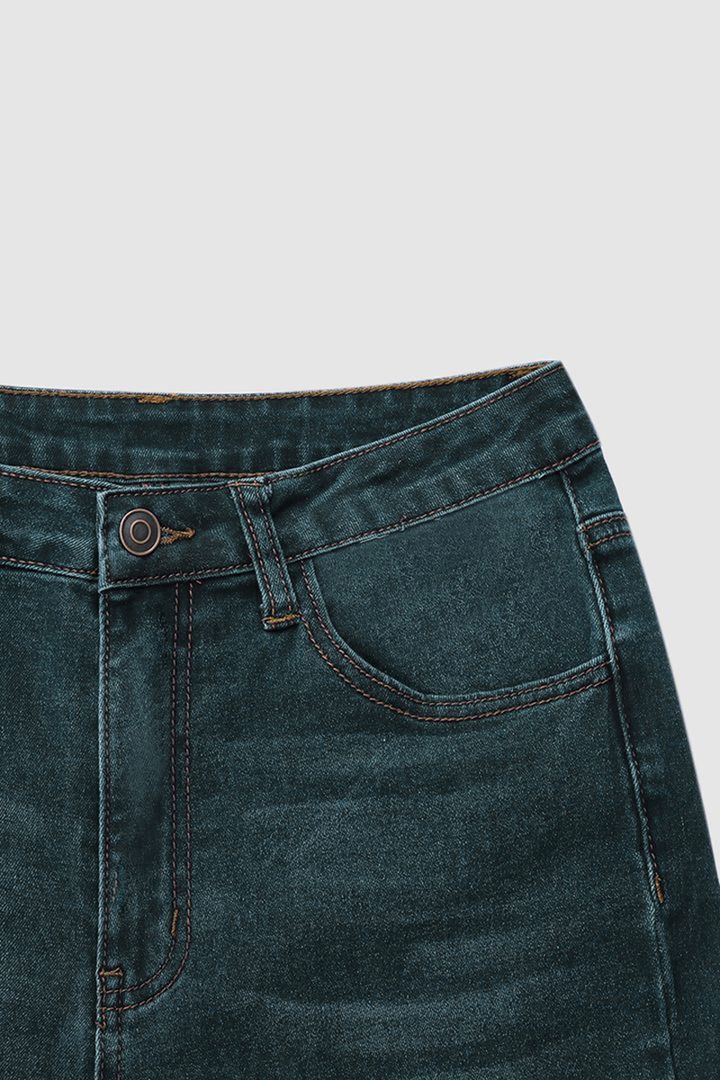 Amsoin Washed Raw Hem Mid Waist Wide Leg Jeans