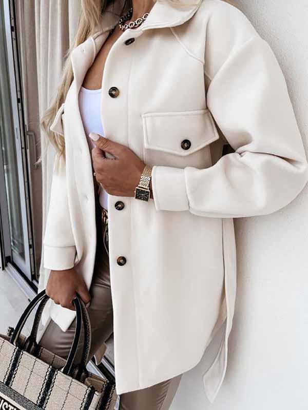 Amsoin Lapel Button Coat With Belt